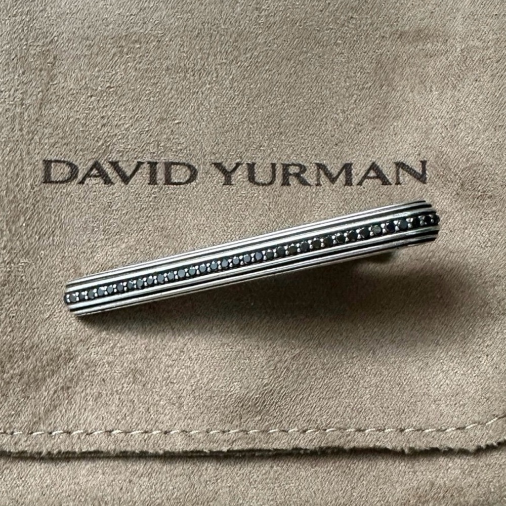 David Yurman Royal Cord Sterling Silver w/ Black Diamonds Tie Bar